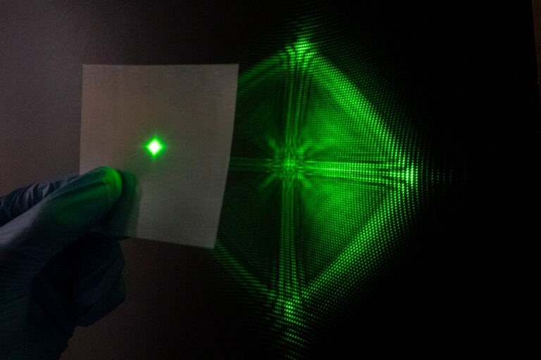 Green Laser through the SkylAR front-sheet, showing its microstructured properties